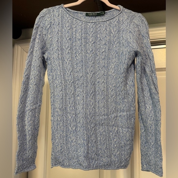 Lauren Ralph Laura Size Medium Blue Cable Knit Sweater - Picture 1 of 3